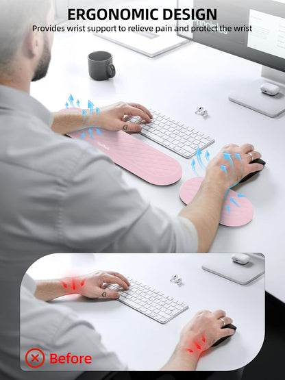 TopMade Upgraded Wider Wrist Rest Set, Soft Memory Foam Keyboard Hand Rest Pad, Computer Ergonomic Keyboard Mouse Wrist Support for Typing Pain Relief, Comfort for Office, Gaming, Study, Black