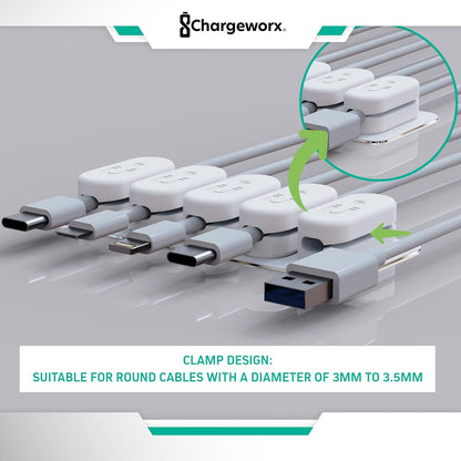 CHARGEWORX Pack of 5 Magnetic Cable Clips, Adhesive Cord Organizer for Desk, Nightstand, Wall or Car, Wire Holder for USB-C, Lightning and Micro-USB Cables