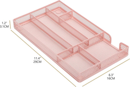 Annova Desk Drawer Organizer Tray for Office Organization - Metal Mesh - Storage Tray with Dividers for Pens, Desktop Accessories, Bathroom, Kitchen, Makeup and Office Supplies (Small, Gold)