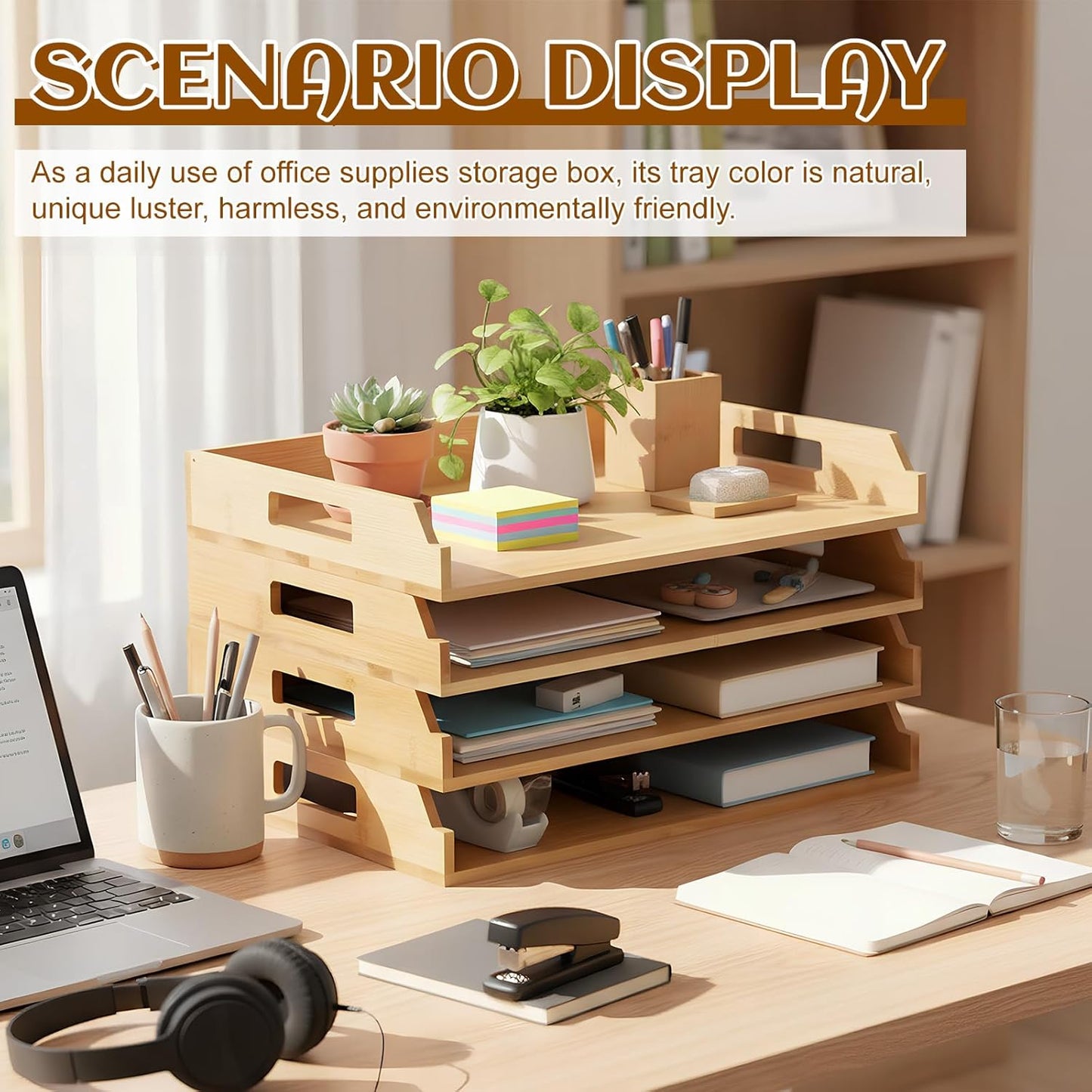 AceOrbit 6 Pcs Stackable Paper Tray Bamboo Wood Desk Organizer Letter Tray 6 Tier Wooden File Organizer Desk Shelf for Documents, Letter Sorter, Envelopes and Magazine Holder