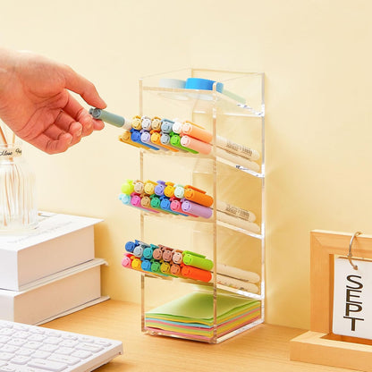 MotiMind Acrylic Pen Organizer Storage for 250 Markers Vertical Marker Organizer Acrylic Pen Display Holder for Office Desk Desktop Stationery Pencil Storage, Clear, 13 x 4 x 12.4 Inch