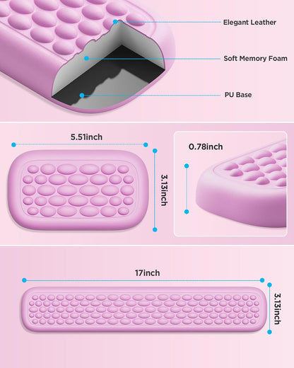 Lekvey Ergonomic Keyboard Wrist Rest - Memory Foam with Massage Points & Waterproof PU Leather Wrist Pad, Carpal Tunnel Support for Office Computer/Gaming, Typing Pain Relief, Easy-Clean（Rose Pink）