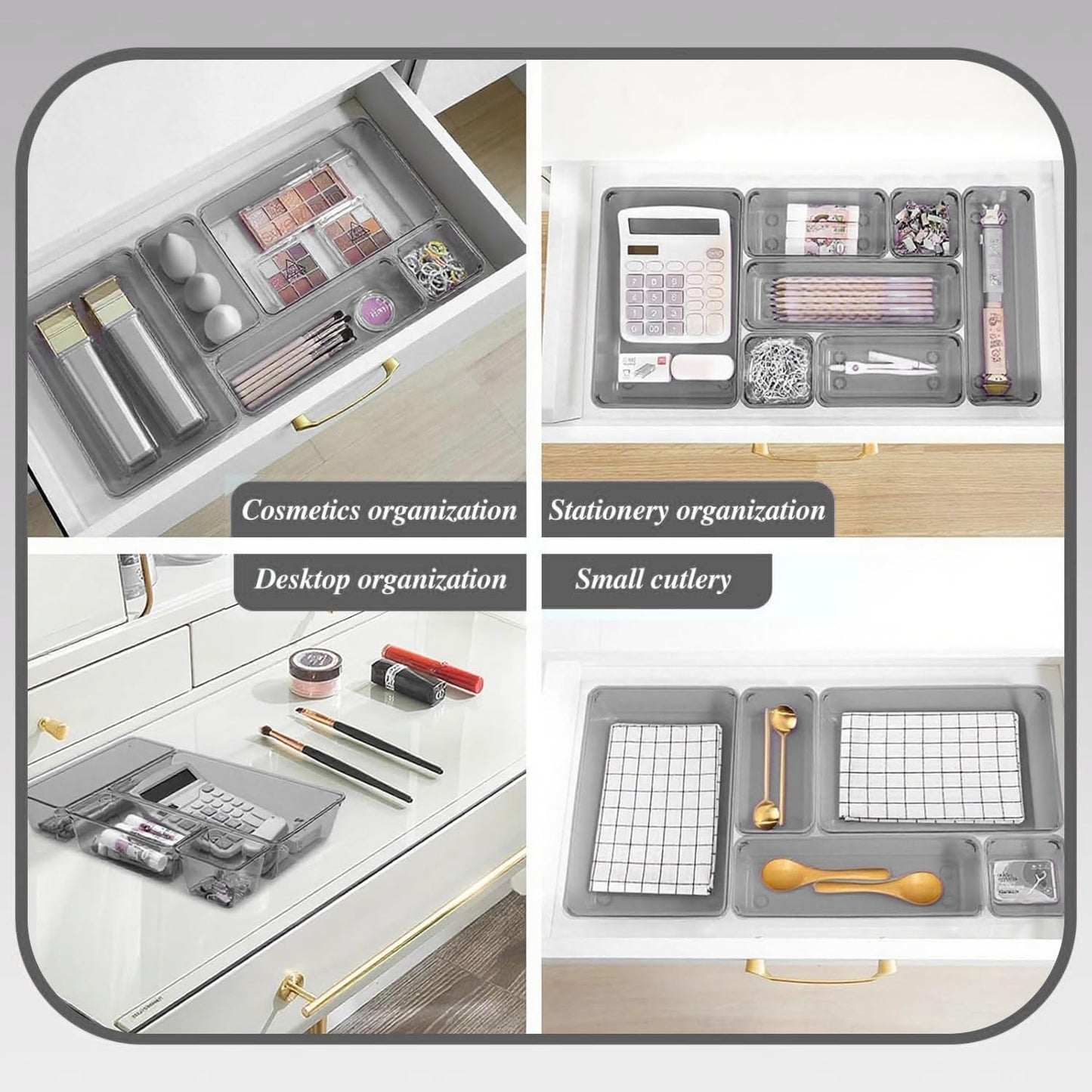 Clear Acrylic Drawer Organizers Set Storage for Makeup, Office Desk Small Vanity Trays for Drawer Bathroom Plastic Make up Organizers 25 Pcs