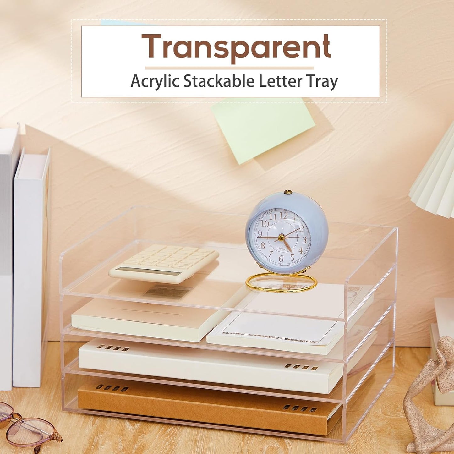 Harloon 4 Tier Paper Organizer Letter Tray Acrylic Desk File Organizer Heavy Duty Stackable Documents Clear Letter Paper Holder Sorter Office Tray for A4, Office Classroom Home File Pad Notebooks