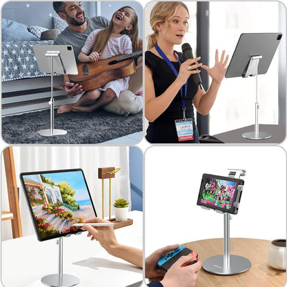 AICase Telescopic Adjustable iPad Holder,Universal Multi Angle Aluminum Stand Compatible with iPhone Smart Cell Phone/Tablet/iPad(4-13 inch), Silver