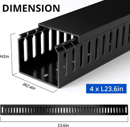 ZhiYo 2 x 2in Professional Server Rack Cable Management Raceway, 99in (6X L16.5in) Cable Raceway Kit, Electrically Safe PVC Open Slot Wire Raceway for Under Desk/Computer/Network Cords, Black