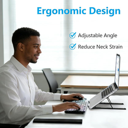Ergonomic 7-Levels Angles Adjustable Laptop Stand, Portable Laptop Stand for Desk, Aluminum + Silicone Foldable Ventilated Cooling Laptop Riser for 10-17” Laptops, Tablets (Silver)