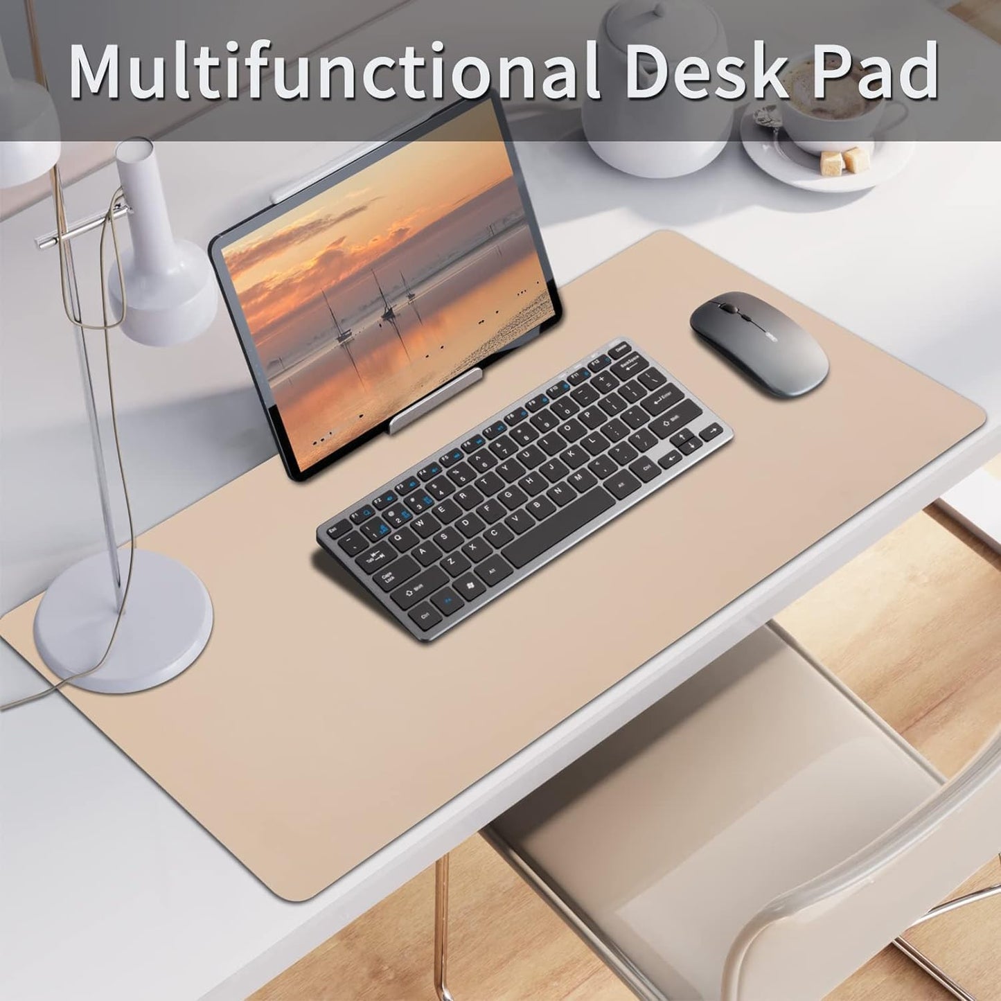 Bloss Leather Desk Pad and Keyboard Wrist Rest, Large Mouse Pad + Keyboard Pad+Mouse Wrist Support, Non-Slip Desk Mat Protector for Office, Home(31.5×15.7 Inches,Beige)