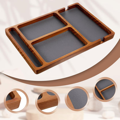 Sandalwood Wooden Valet Trays, Wood Nightstand Desk Organizer with Leather Inlay EDC Essentials Catch All Tray for Keys, Phone, Jewelry, Watch,Glasses (11.6 x 7.9 x 0.8 Inch)