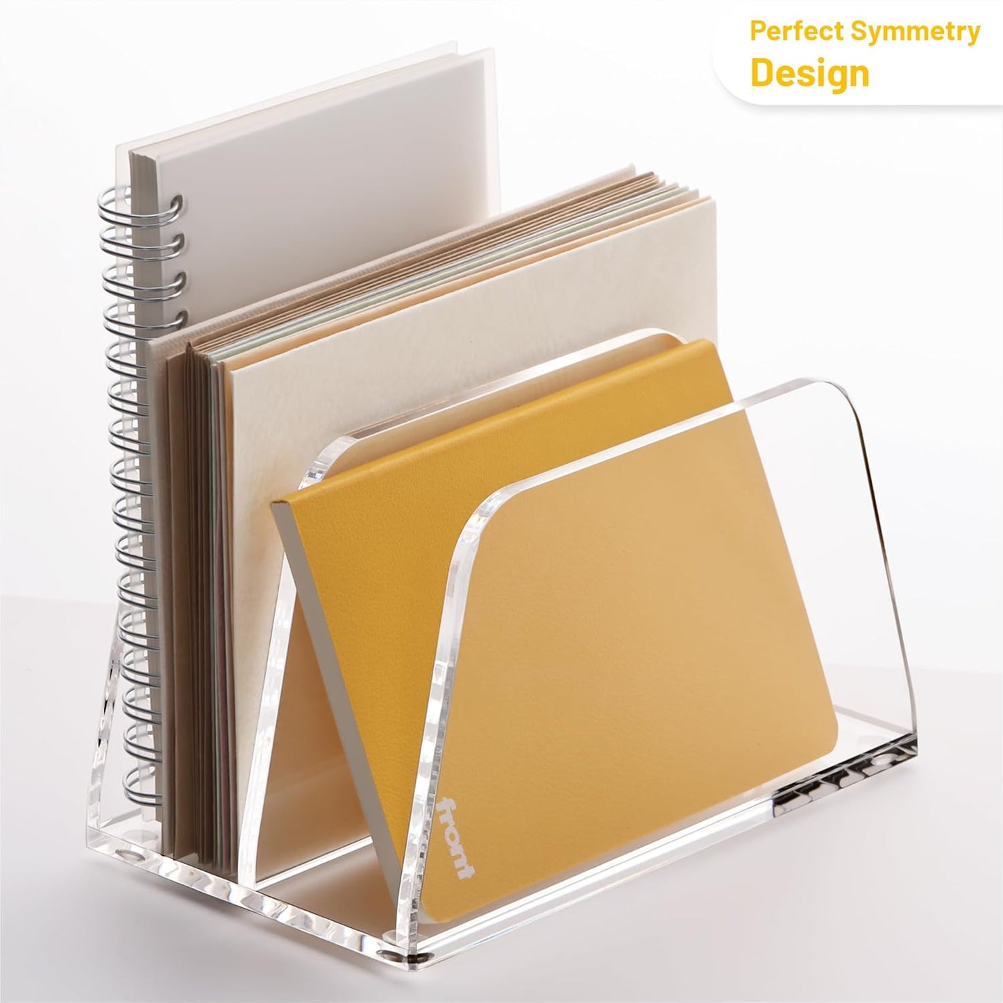YUXUN Acrylic Mail Organizer for Desk, 2 Compartment Letter & Document Holder with Non-Slip Base, Small File Holders for Bills, Envelopes, Letters,Mails, Papers, Clear Office Supplies for School Home