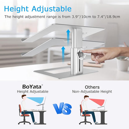 BoYata Laptop Stand, Ergonomic Aluminum Height Adjustable Computer Stand Laptop Holder for Desk, Compatible with MacBook Pro/Air, Dell, Lenovo, HP, Samsung, More Laptops 11-17" (Black)