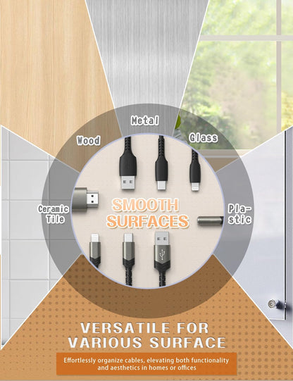 5-Pack Magnetic Cable Organizer Adhesive Cable Clips for Kitchen Nightstand Desk Table Metal Wall Steel, 5 Cord Clips + 5 Magnet Disc Base, White