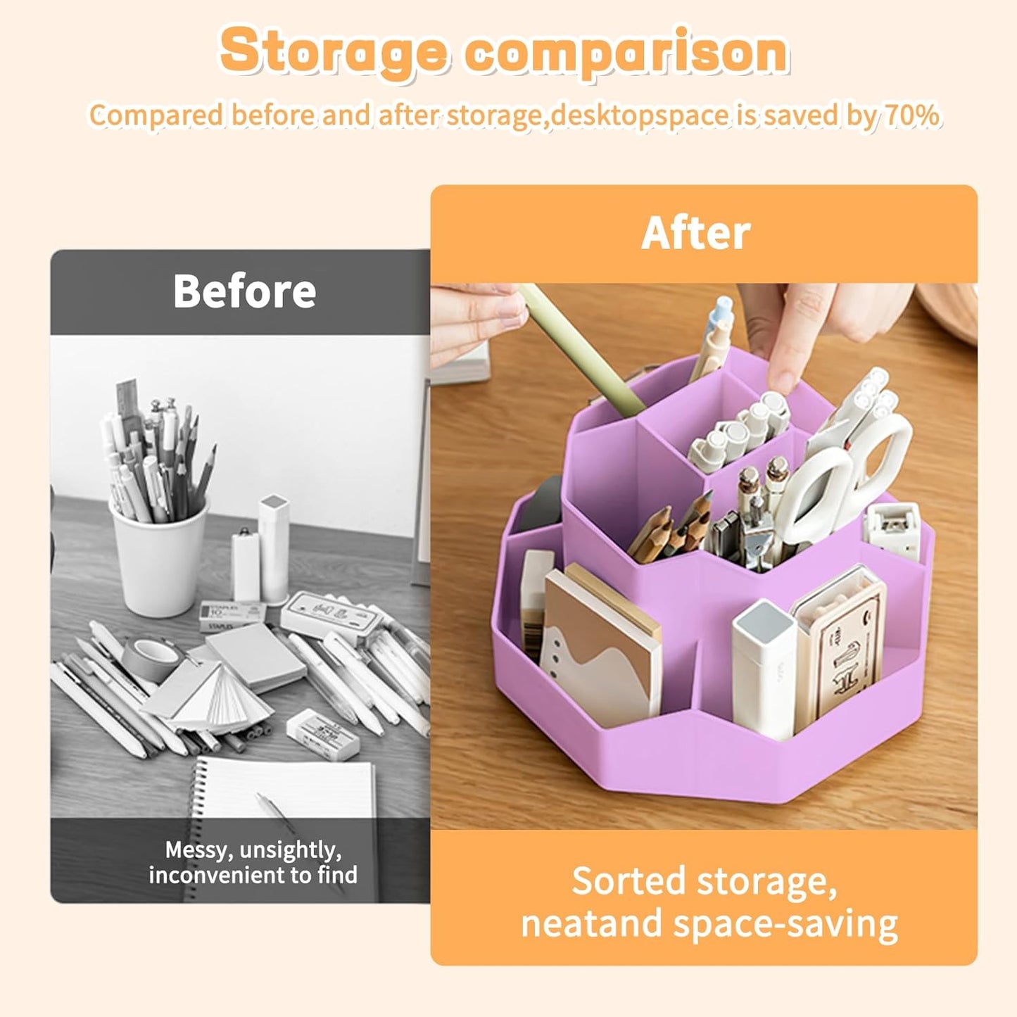 Cayxenful Pencil Pen Holder for Desk,9 Slots 360 Degree Rotating Desk Organizers,Desktop Storage Stationery Supplies Organizer, Cute Pencil Cup Pot For Office, School, Home(White)