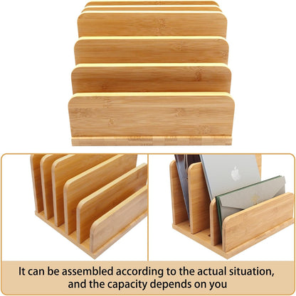 Desk File Mail Organizer Countertop, 5 Slots Bamboo Folder Sorter Holder for Letter, Envelope, Paper, Bill Filing, Desktop Tray Organizer for Office & Home