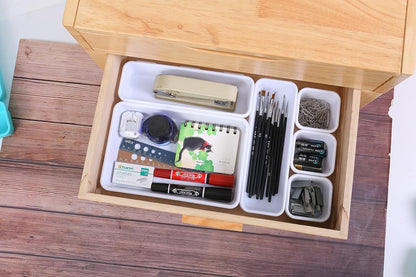 Kutesna 25 PCS Black Drawer Organizer Set, 4 Size Interlocking Plastic Storage Bins for Office Supplies, Jewelry Makeup Vanity, Bathroom Kitchen, Home Organization Closet, Gadgets Small Items