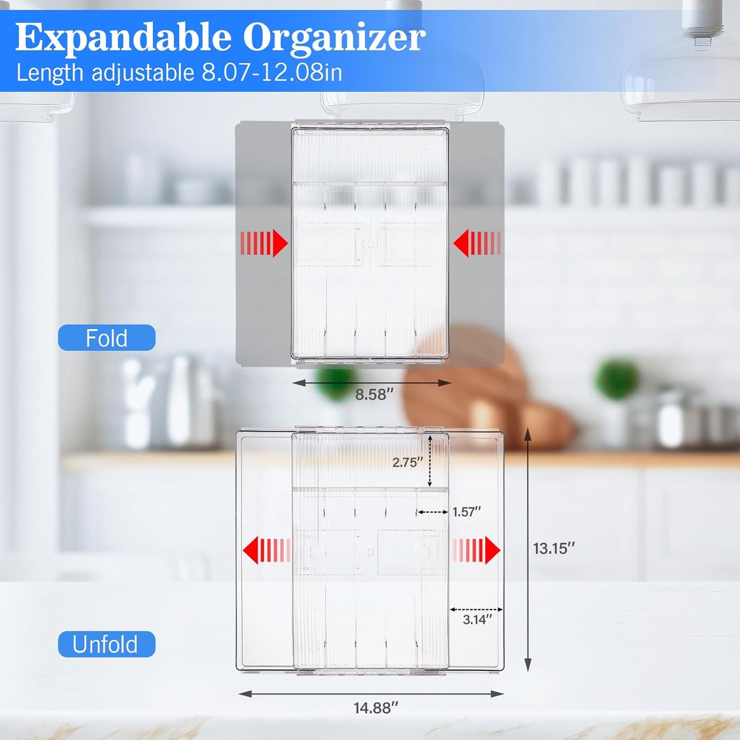 HOMEE Expandable Kitchen Drawer Organizer for Flatware & Utensils, Acrylic Cutlery Organizer, Desk Drawer Organizer