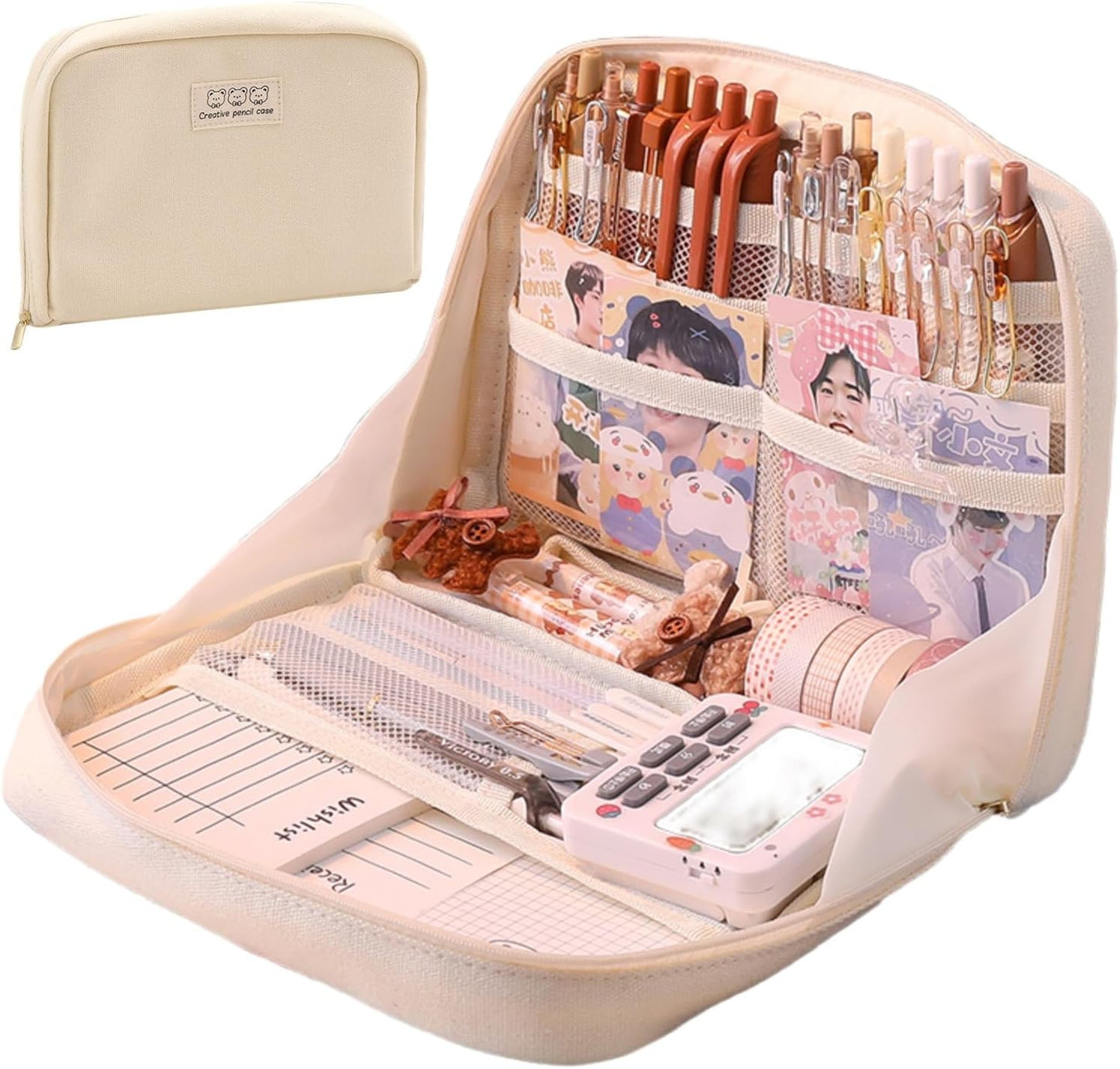 Fcteap Pencil Case Pouch Box Cute Kawaii Large Capacity Aesthetic Zipper Pen Holder Organizer Bag for Office Workspace Supplies Desk Accessories Travel (Green)