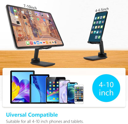 Cell Phone Stand, Folding Desktop Phone Stand, Angle Height Adjustable Mobile Phone Holder for Desk, Office, Tablet Stand Compatible with All Phones 4-10 Inches Cell Phone/Tablet (Black)