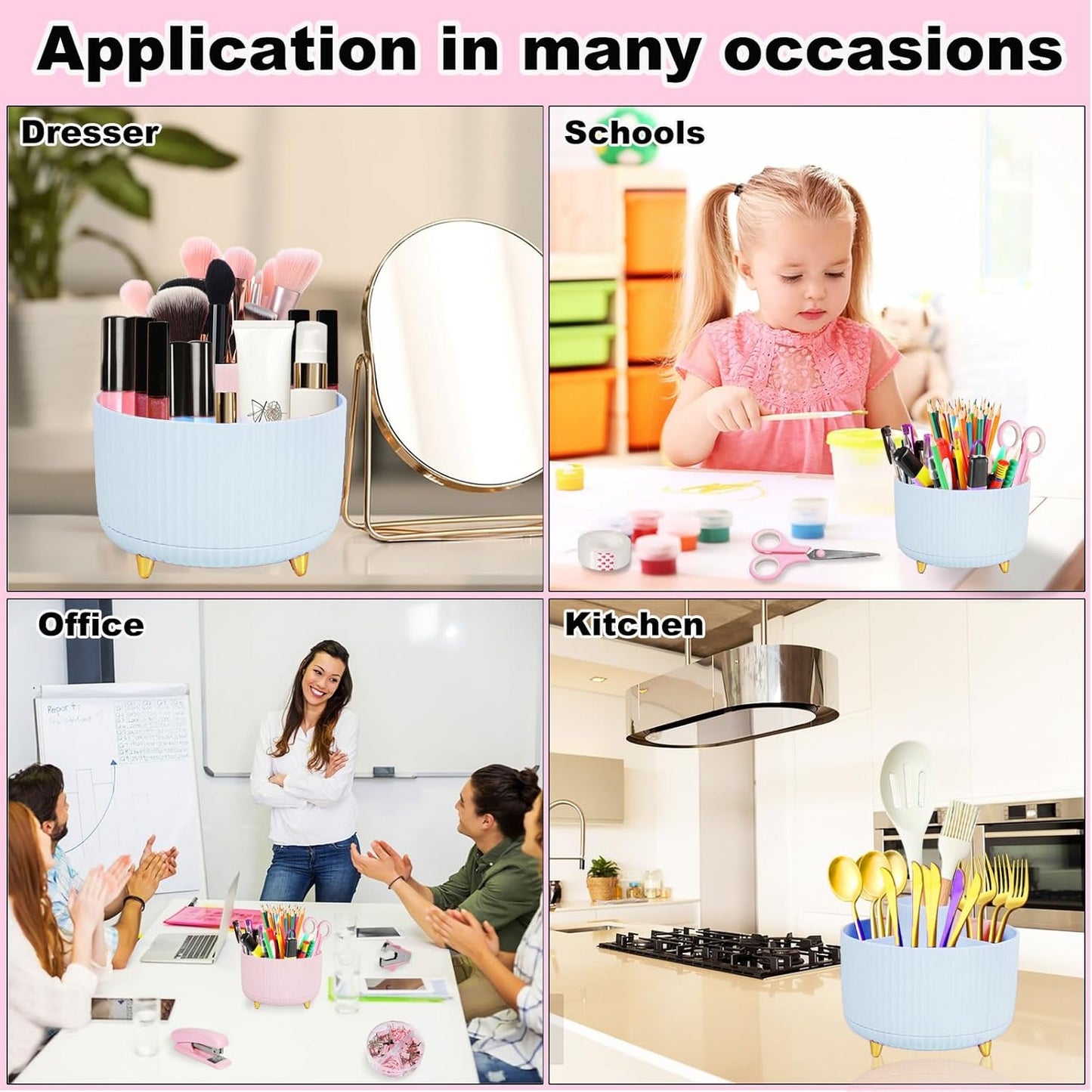 Gawsey Gold Desk Organizers and Accessories Set with 360-Degree Rotating Pen Holder, Acrylic Stapler, Tape Holder, Staple Remover, Binder/Paper Clips Kit, Scissor and 1 Box of Staples