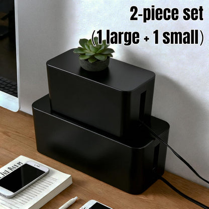 1 Large + 1 Small Cable Management Box Set – 2-Piece Cord Organizer Box, Home Office Desk Wire Storage & Cable Management Solution (Acryliclid lid/Black)