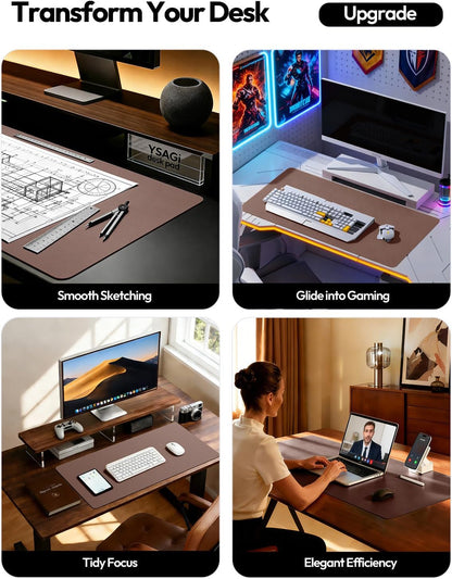 YSAGi Leather Desk Protector, Office Mat, Large Mouse Mat, Non-Slip PU Leather Blotter, Laptop Pad, Waterproof Writing Pad for Office and Home (Light Pink, 23.6" x 13.8") - Colors B
