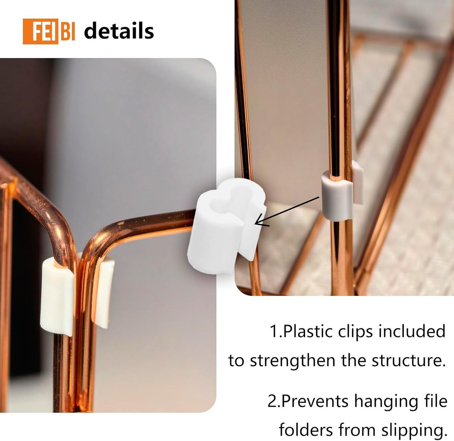 Hanging Rose Gold File Organizer, equipped with a 6-piece set of rose gold desktop accessories