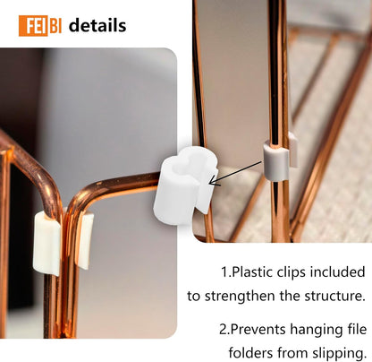 Hanging Rose Gold File Organizer, equipped with a 6-piece set of rose gold desktop accessories