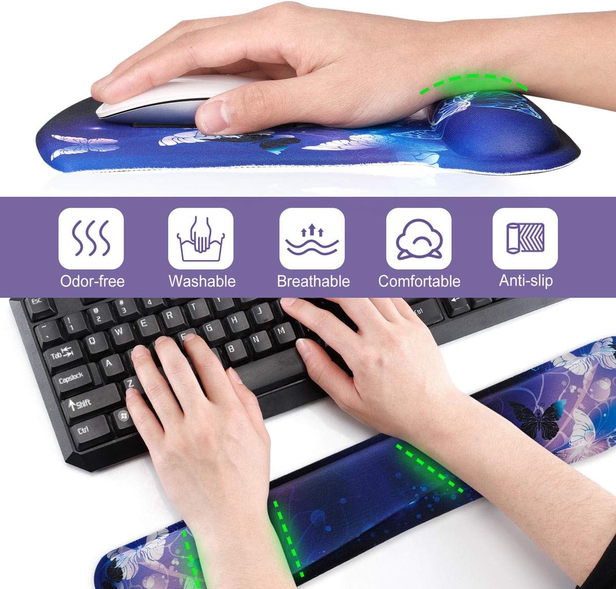 Keyboard Wrist Rest Pad Ergonomic Mouse Pad Set, ToLuLu Gel Mouse Pad Wrist Support for Computer Laptop, Mousepad Keyboard Wrist Support with Memory Foam for Easy Typing Pain Relief, Van Gogh Painting