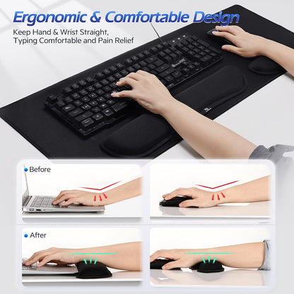 Gimars Upgrade Enlarge Silky and Superfine Fabric Gel Memory Foam Keyboard Wrist Rest Set, Ergonomic Keyboard Mouse Wrist Support for Typing Pain Relief, Comfort for Office, Gaming, Computer