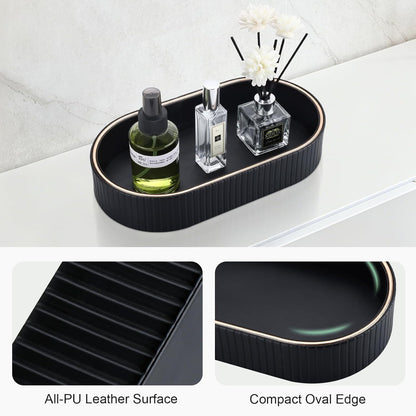 GORESE PU Leather Perfume Tray Nightstand Organizer, Small Oval Desk Tray Jewelry Trinket Trays Valet Organizer Key Bowl for Entryway Dresser Bathroom, Catchall Trays for Men Women, 11×5.9 in, Beige