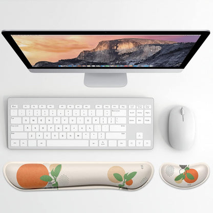Dapesuom Enlarge Keyboard Wrist Rest, Memory Foam Wrist Cushion for Desk Mats Support, Cute Pain Relief Keyboard Mouse Pad Rests Set with Non-Slip Base for Gaming Laptop Office Computer, Green Leaf