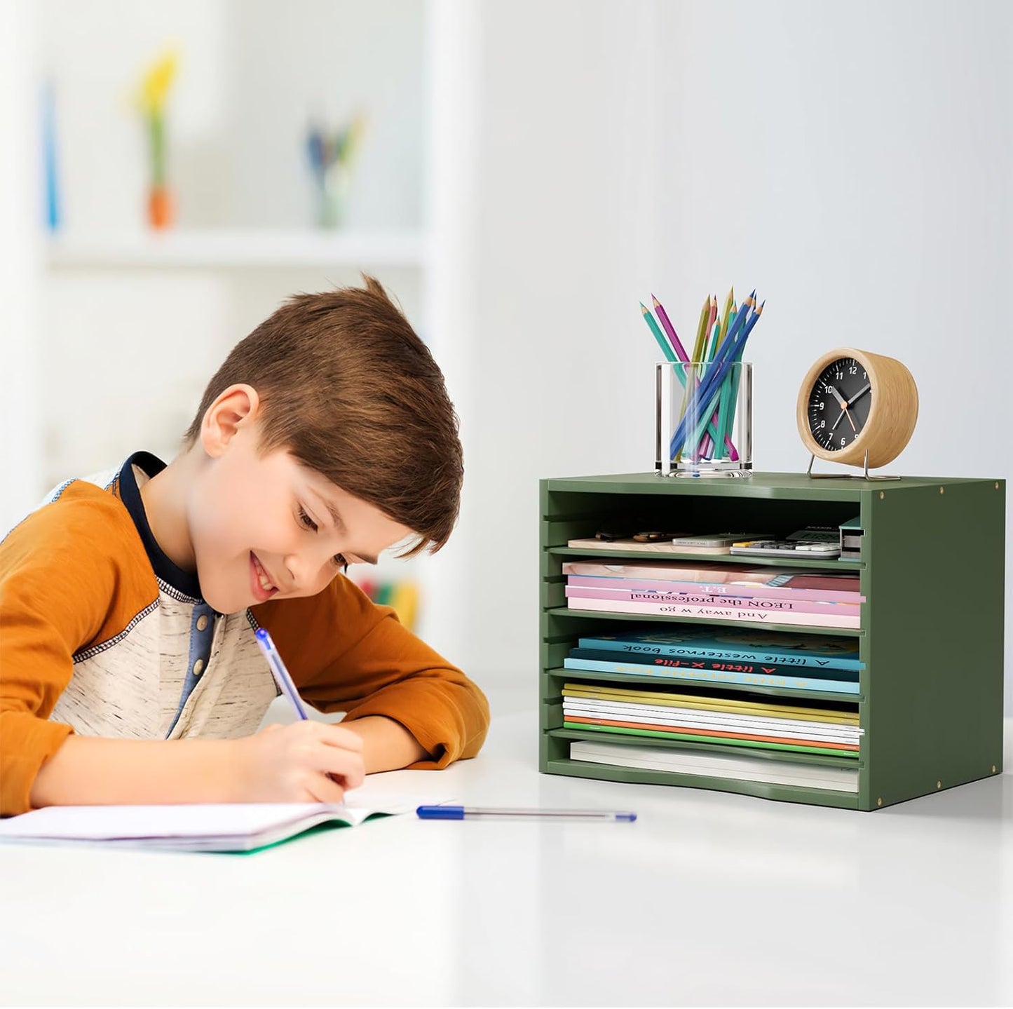 Bamjoy Bamboo 5 Tier Desktop Organizer, Paper Organizer Mail Sorter, File Holder Letter Document Storage with Adjustable Shelves for School Home Office, Natural
