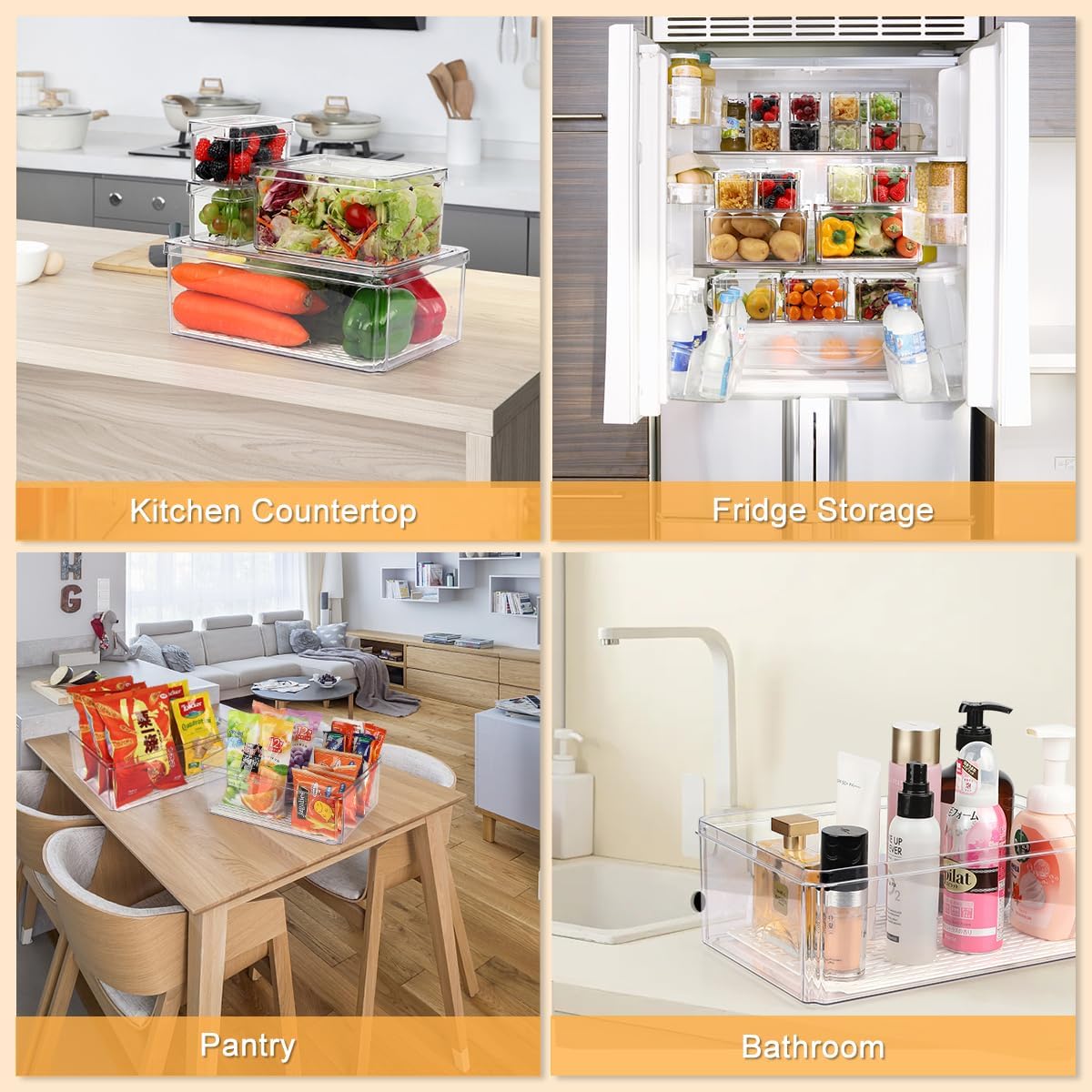 10 Pack Refrigerator Pantry Organizer Bins, Stackable Fridge Organizer Bins with Lids, Clear Plastic Food Storage Bins for Kitchen, Countertops, Cabinets, Fridge, Drinks, Fruits, Vegetable, Cereals