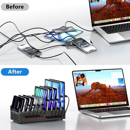 300W Charging Station with 24 Ports,USB Fast Charger for Multiple Devices,Multi Charger Station Organizer Compatible with Smart Power Delivery,Phone,Tablet,Charging Station for Home,Office,School