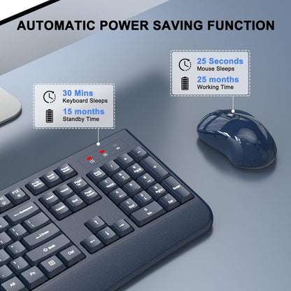 Wireless Keyboard and Mouse Combo, 2.4G Full Size Wave Keys Ergonomic Keyboard with Wrist Rest and 3-Level DPI Adjustable Wireless Ergonomic Mouse for Windows, Mac OS Desktop/Laptop/PC(Black)