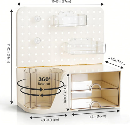 Comix 360° Rotating Pen Holder for Desk, Cute Pencil Holder Pen Organizer, Beige Acrylic Pencil Cup Caddy with 5 Slots for Home School Office Supplies