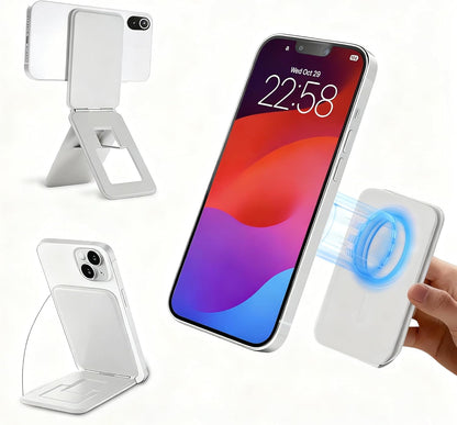 Magnetic Phone Stand, Compatible with All Smartphones 17/16/15/14/13/12 Series, Slim PU Leather Desk Stand with Angle Adjustment, Portable & Includes 1 Strong Magnetic Ring for Any Phone(Pink)