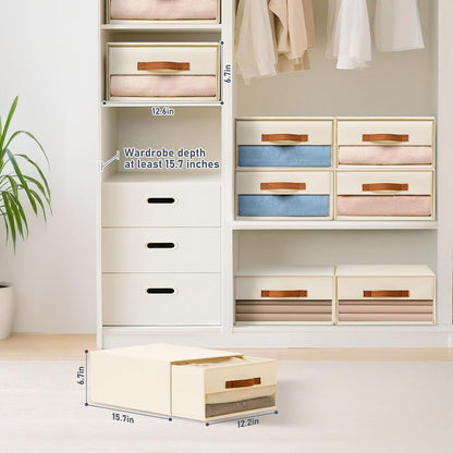DIMJ Closet Organizers and Storage - Fabric Bins with Drawers for Closet Foldable Clothes Organizers with Clear Window, Stackable Storage Drawers Units for Bedroom, Living Room, 4-Pack, Grey