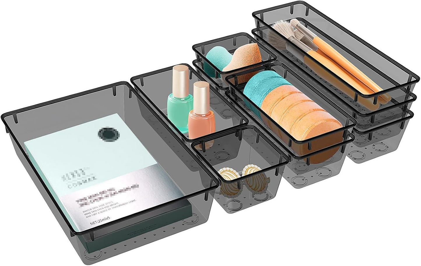 StorMiracle 16 PCS Drawer Organizer Set, 5 Varied Size Bathroom and kitchen Drawer cabinet organizer Trays, Clear Storage Bins for Makeup, Jewelry, Utensils and Gadgets