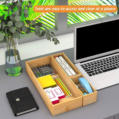 Black Bamboo Drawer Organizer - Silverware&Utensil Holder Organizer for Kitchen Drawers, Multi-Use Drawer Dividers Boxes for Bathroom Counter，Cabinet, Garage, Office Desk, Makeup, Jewelry (12"3"2.5")