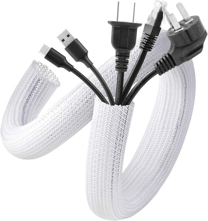 AGPTEK White Cable Sleeve, 2 Pack 5ft - 1.2 Inch Cable Management, Desk Cord Cover Organizer Wire Hider for Computer TV Wire Loom Tubing, Pet Proof Cord Protector from Cat Dog Chewing, White