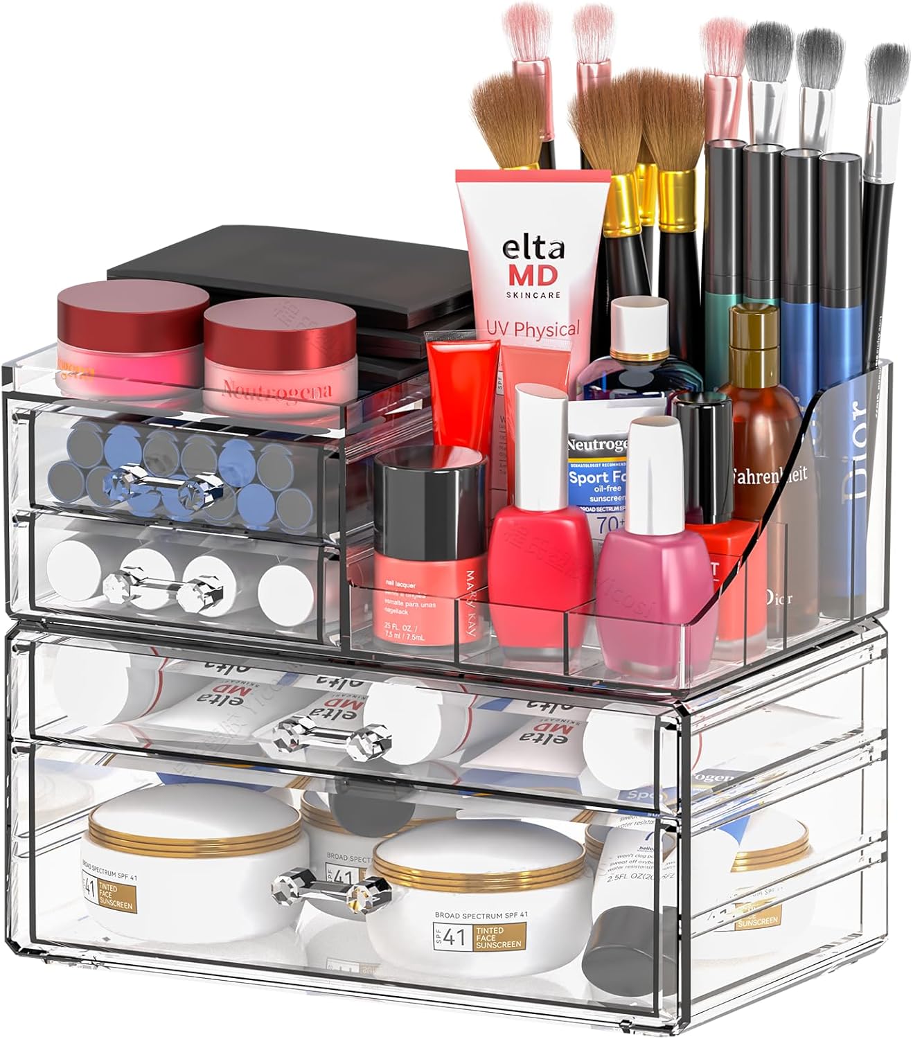 SUOXING Clear Acrylic Makeup Organizer for Vanity,Bathroom,Dresser,6 Drawer Cute Make up Organizers for Counter,Plastic Countertop Makeup Storage for Beauty,Jewelry,Brush,Cosmetic,Skin Care Organizer