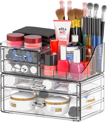 SUOXING Clear Acrylic Makeup Organizer for Vanity,Bathroom,Dresser,6 Drawer Cute Make up Organizers for Counter,Plastic Countertop Makeup Storage for Beauty,Jewelry,Brush,Cosmetic,Skin Care Organizer