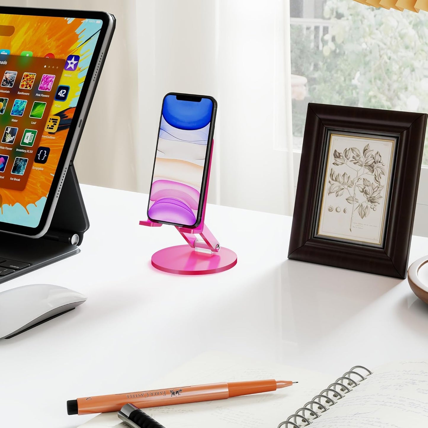 Tomorotec Iridescent Acrylic Cell Phone Stand, Portable Phone Holder for Desk Non-Slip Desktop Smartphones Holder Compatible with iPhone Samsung Galaxy Pixel Phone Cradle Dock Home Office