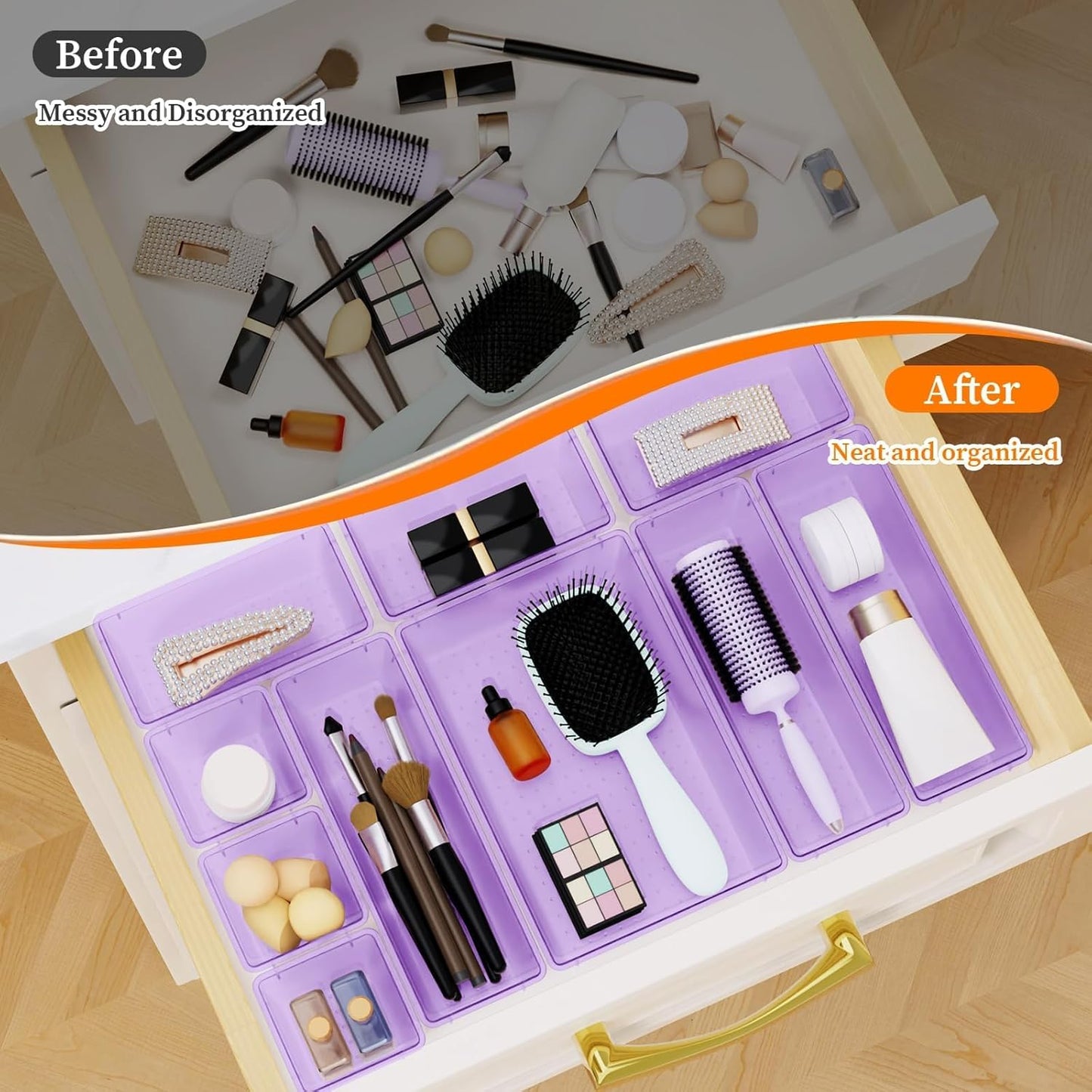 StorMiracle 32 PCS Clear Plastic Drawer Organizer Set, 4-Size vanity organizer Trays and Storage Bins for Makeup, Jewelry and Gadgets in Bedroom, Bathroom and Office, Clear