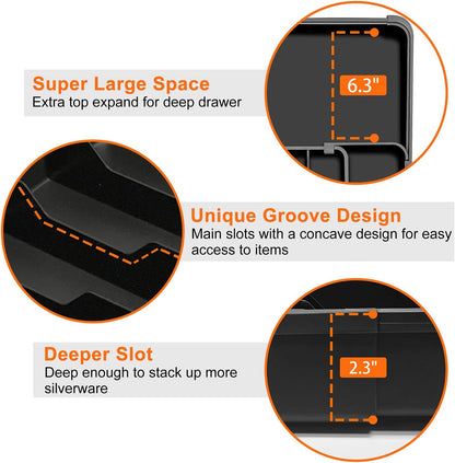 Spaclear Silverware Organizer - Expandable Kitchen Drawer Organizer, Utensil Drawer Organizer, Adjustable Plastic Flatware and Cutlery Holder, Kitchen Organizers Storage for Forks Knives, Black