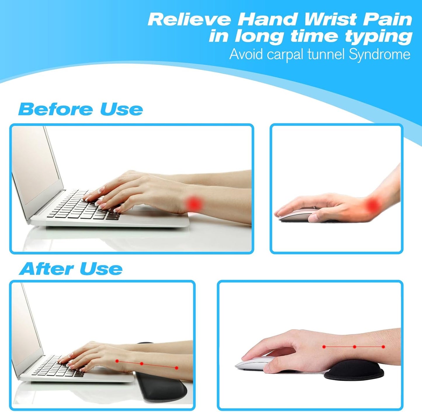 Keyboard Wrist Rest and Mouse Wrist Rest Set - Ergonomic Memory Foam Wrist Cushion - for Wrist Support on Computer, Laptop, Office, Playing Games, Typing Relieves Wrist Pain Black