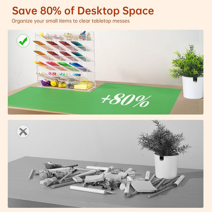 BEYGORM Acrylic Vertical Marker Organizer for 150 Markers with 13 Compartments, Clear Angled Pen & Pencil Holder, Large Desk Stationery & Art Supply Storage for Office & School (10.2 x 9.8 x 4 Inch)