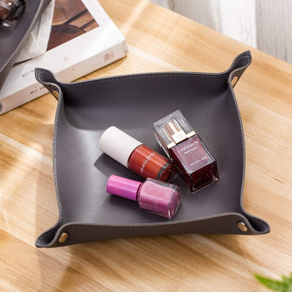 SANQIANWAN Leather Jewelry Valet Tray for Women and Man, Entryway Table Bedside Nightstand Desk Portable Small Catchall Travel Dish Plate for Key,Wallet,Watch,Phone,Coin(Pink-B)