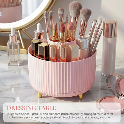 KONVINIT Pencil Pen Holder for Desk, 5 Slots 360 - Degree Rotating Desktop Organizer, Cute Desk Organizers and Accessories for School, Home, Office and Art Supply, Beige